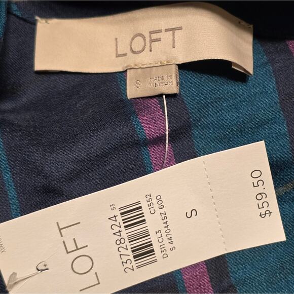 Loft Women's Blue and Purple Plaid Top with Bell Sleeves Size Small Medium New - Picture 8 of 9